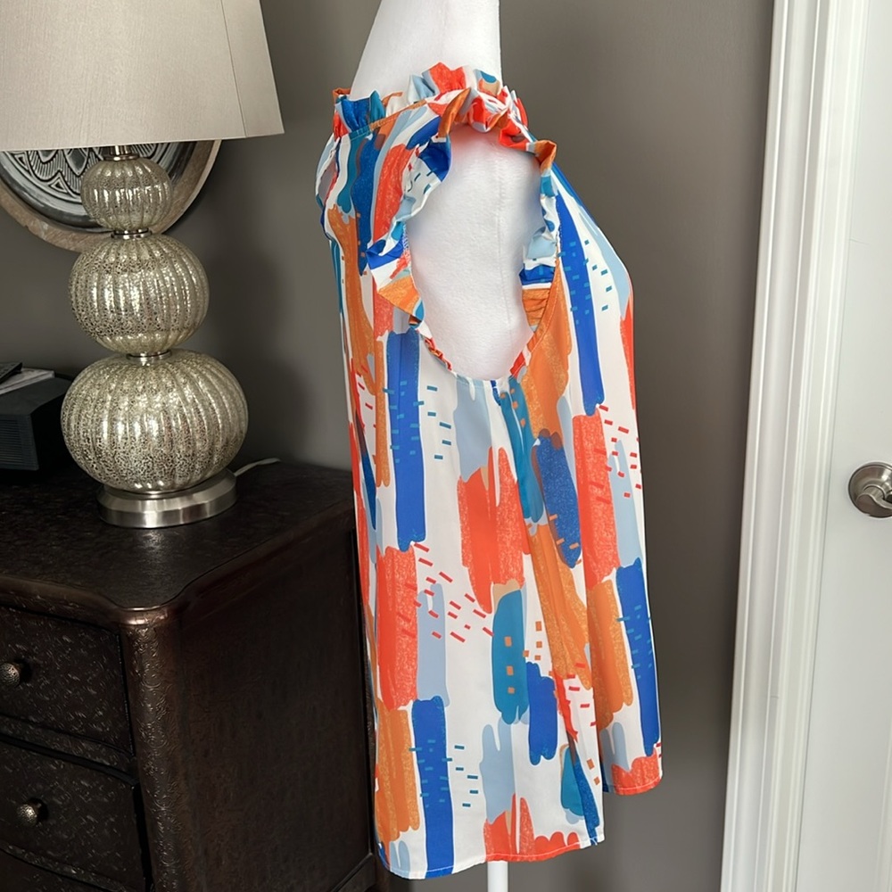 Colorful Ruffle Sleeve Blouse - Picture 2 of 4